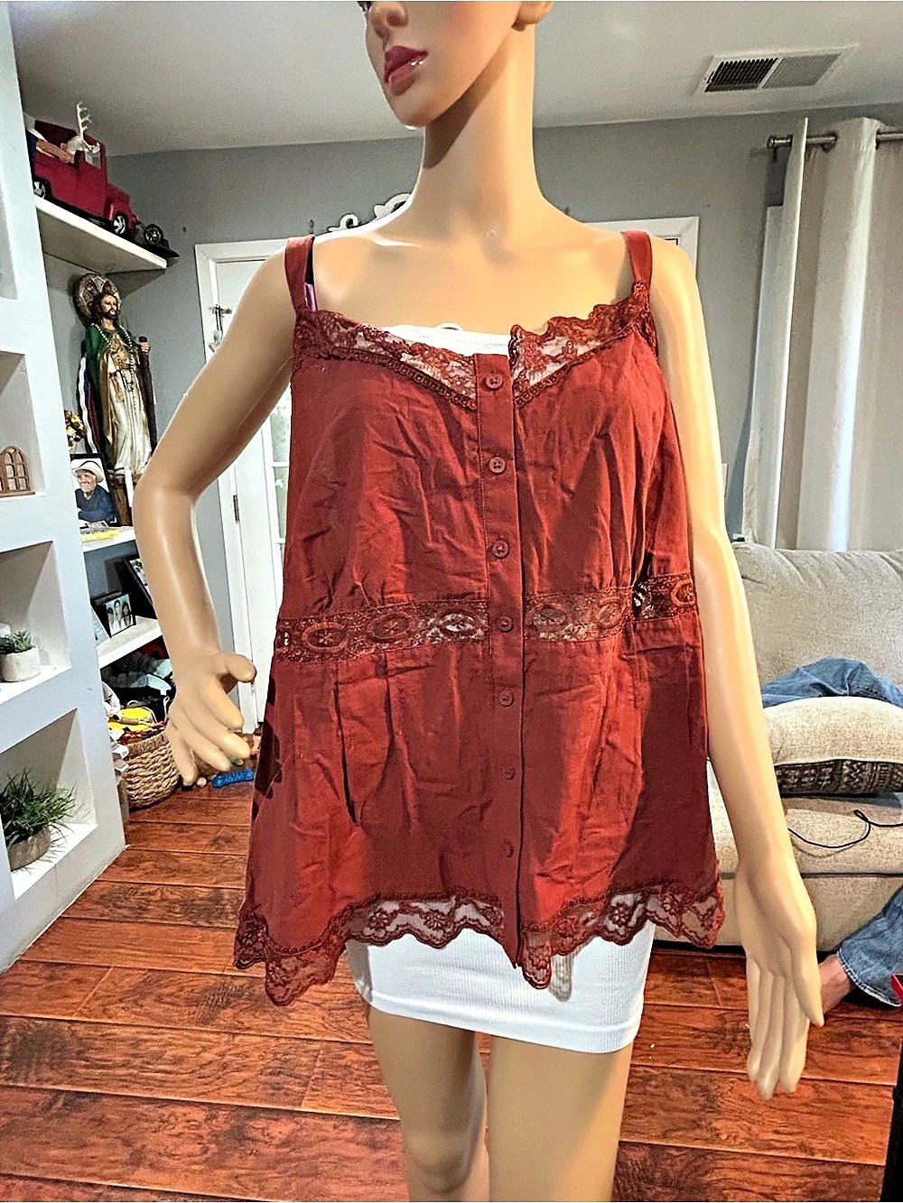 Torrid Cotton Lace Trim Cami Red 3X